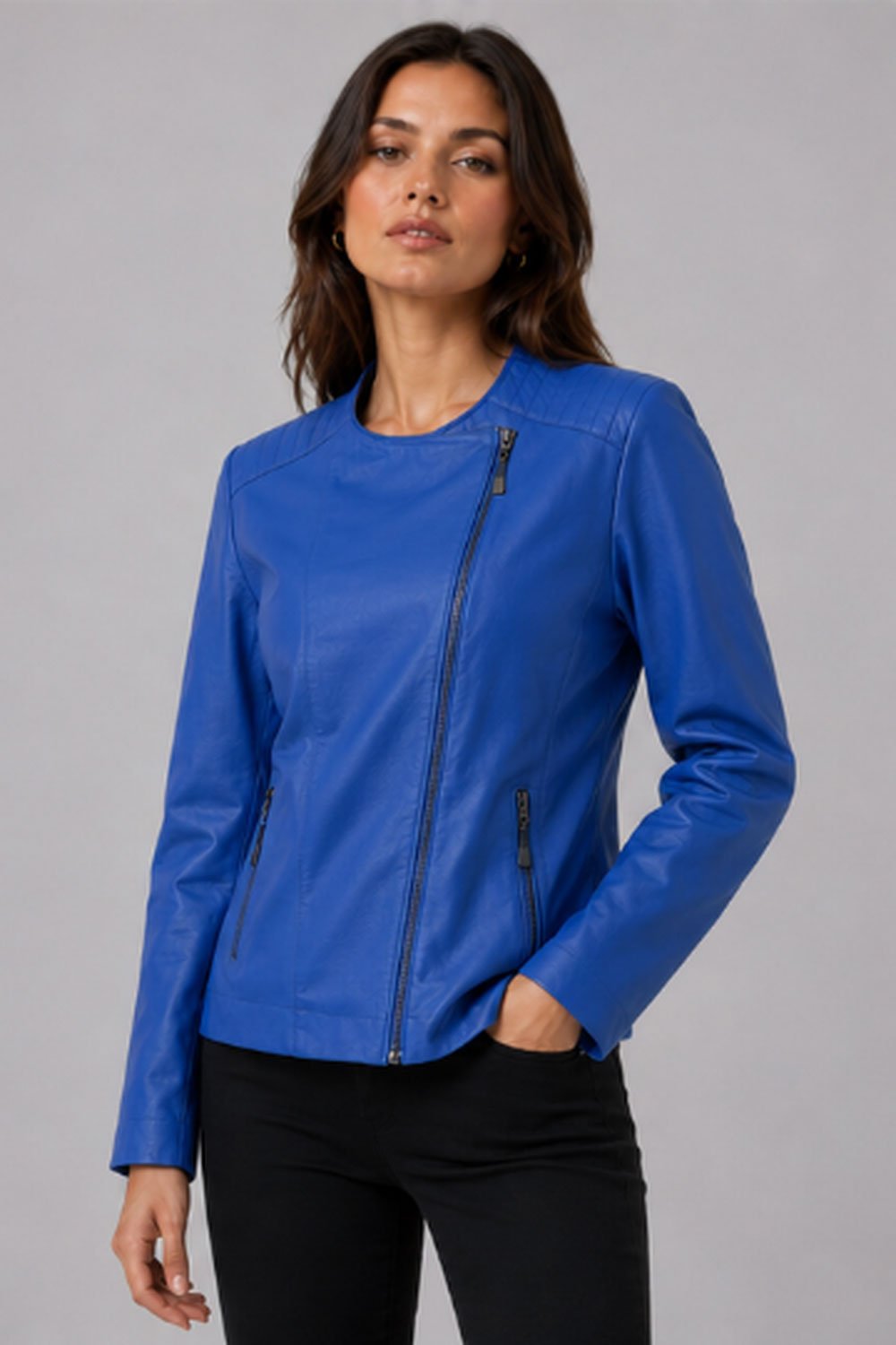 Women's Blue Leather Jacket Ania