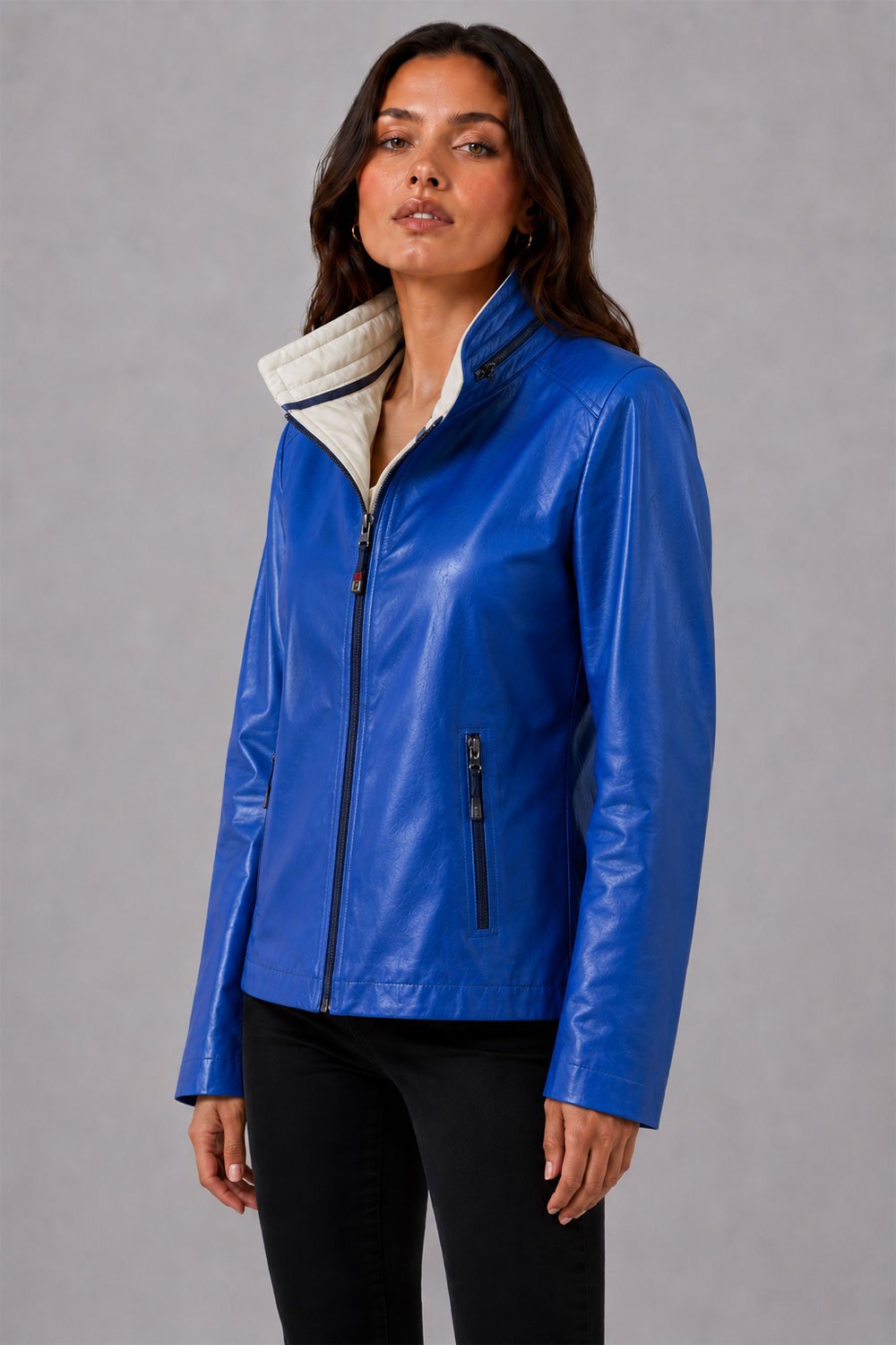 Women's Blue Leather Jacket Ania