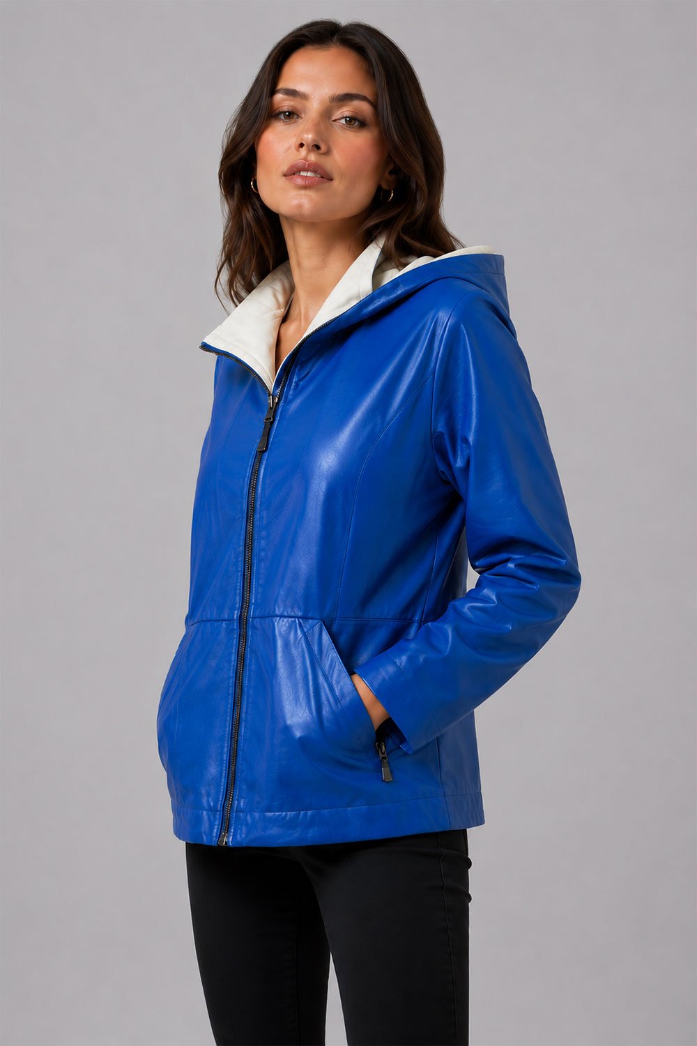 Women's Blue Leather Jacket Ania