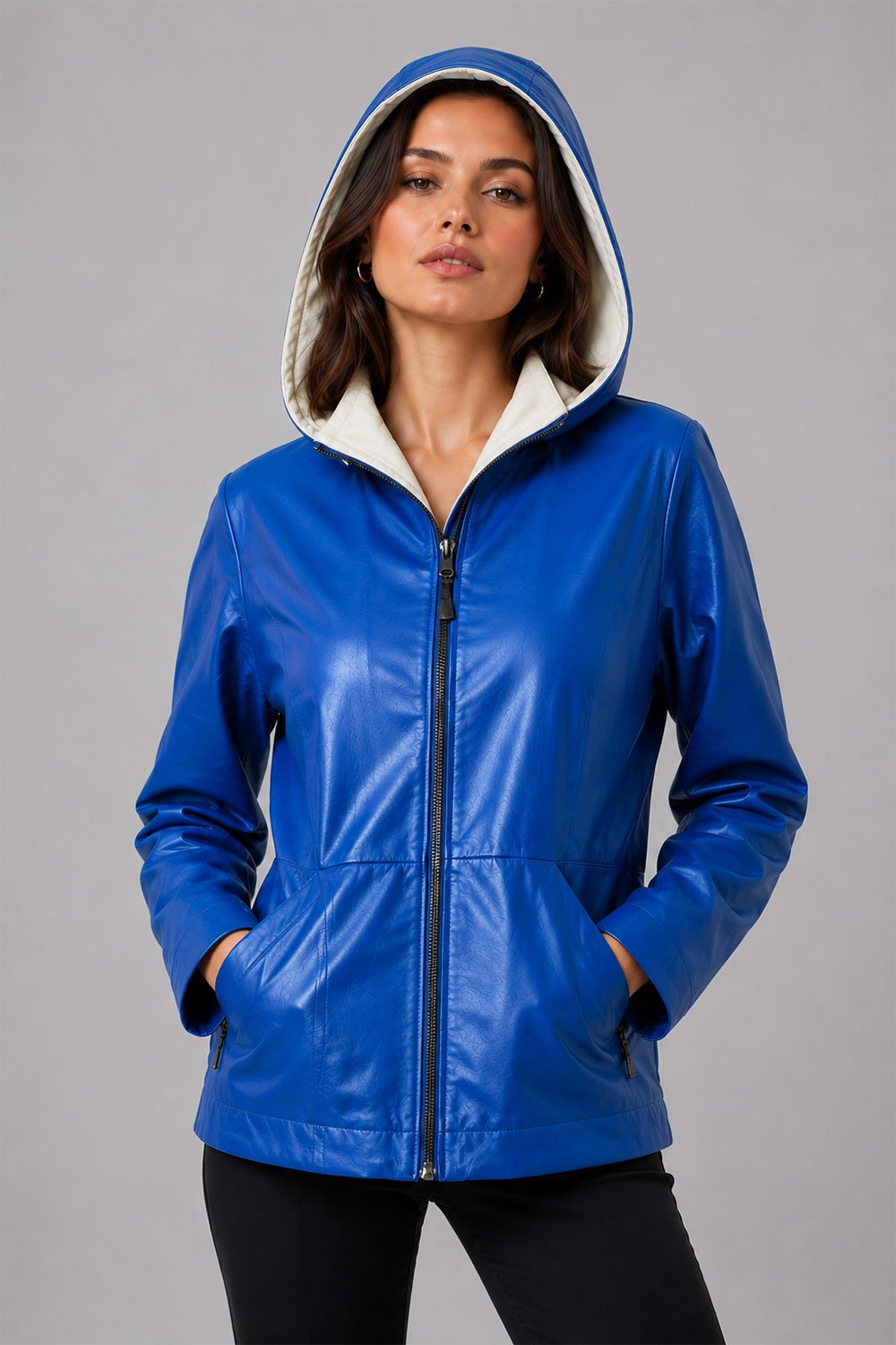 Women's Blue Leather Jacket Ania