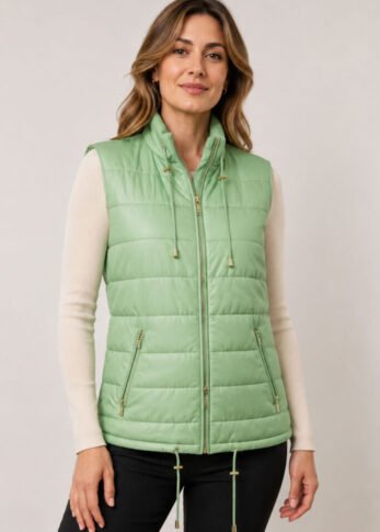 Women's Pistachio Leather Vest Nika