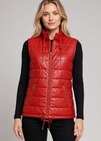 Women's Red Leather Vest Nika