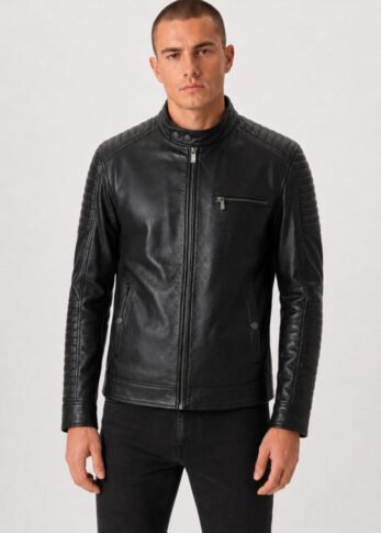 Men's Black Leather Jacket Thalis