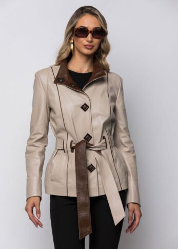 Δερμάτινη Γυναικεία Ζακέτα Μπεζ B39